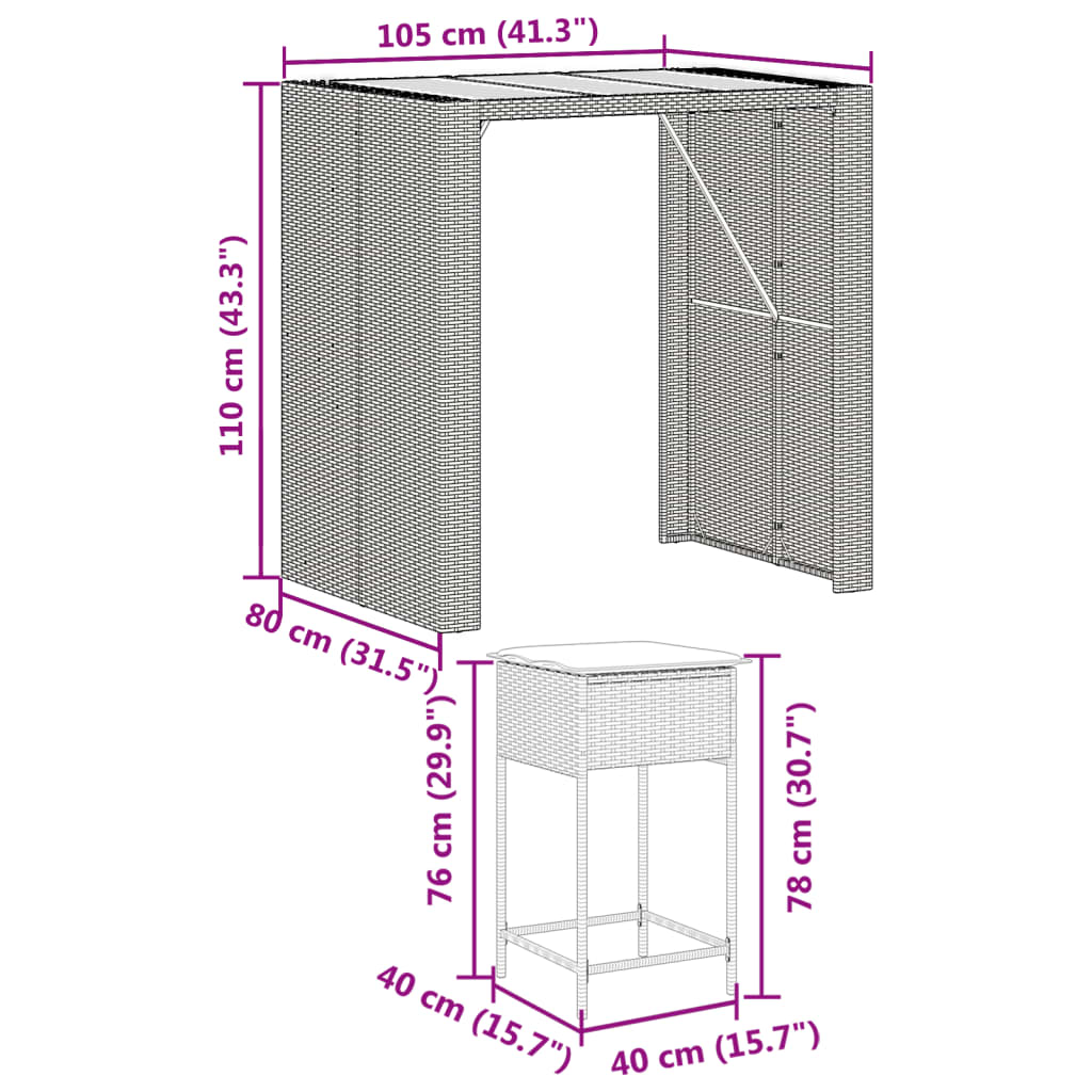 5-delige Tuinbarset met kussens poly rattan zwart is nu te koop bij PeponiXL, paradijselijk wonen!