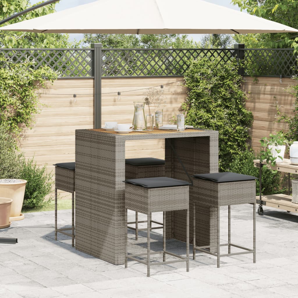5-delige Tuinbarset met kussens poly rattan grijs is nu te koop bij PeponiXL, paradijselijk wonen!