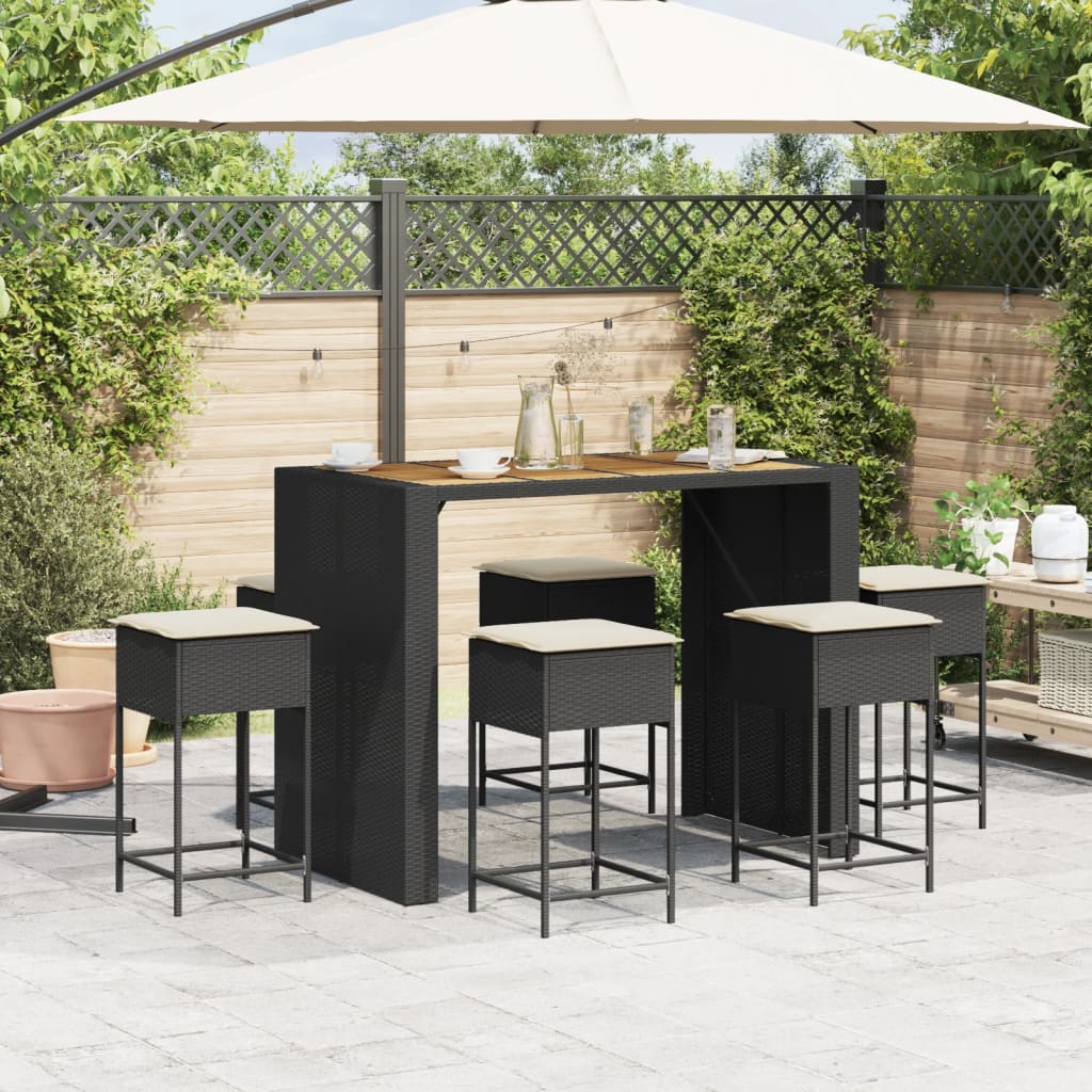 7-delige Tuinbarset met kussens poly rattan zwart is nu te koop bij PeponiXL, paradijselijk wonen!