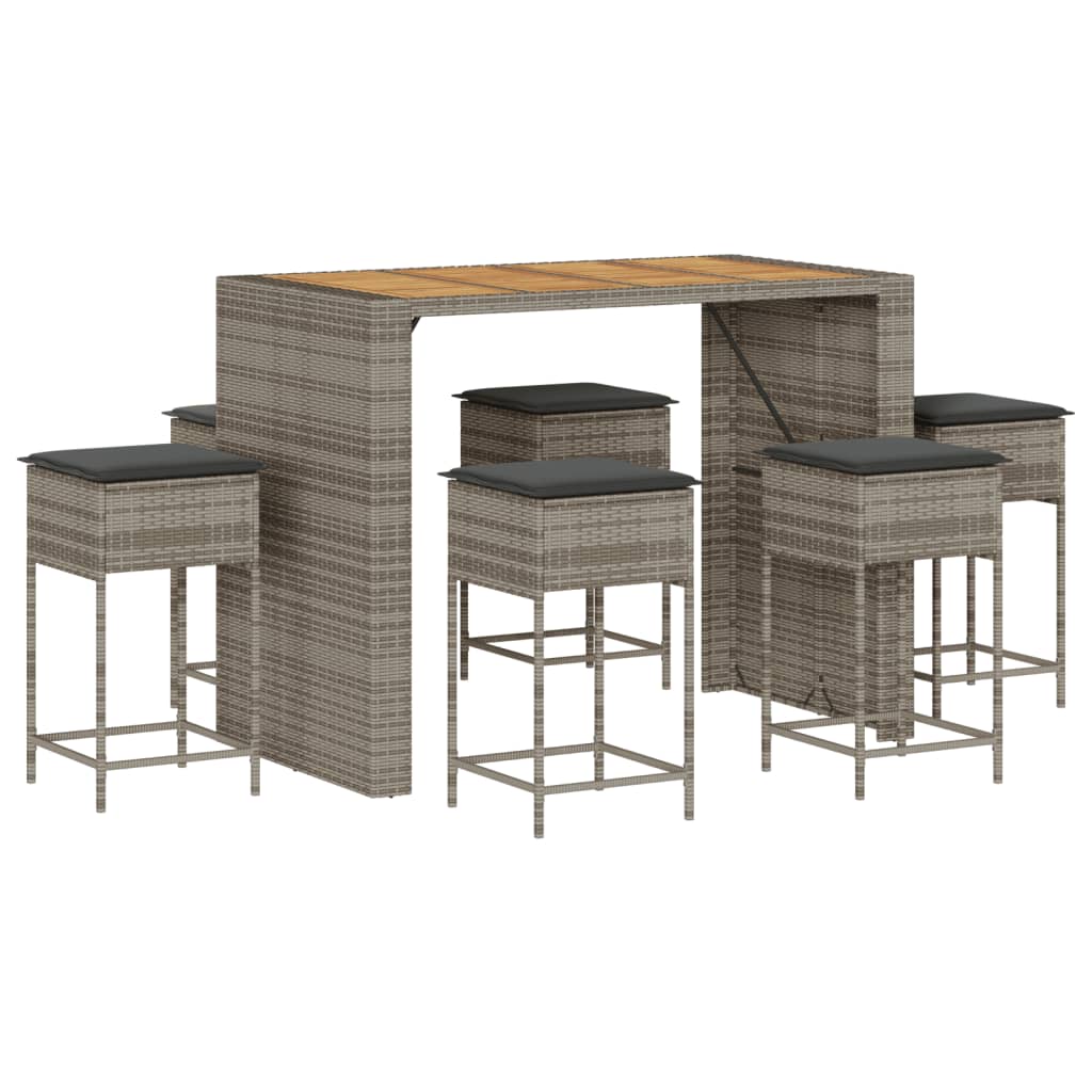 7-delige Tuinbarset met kussens poly rattan grijs is nu te koop bij PeponiXL, paradijselijk wonen!