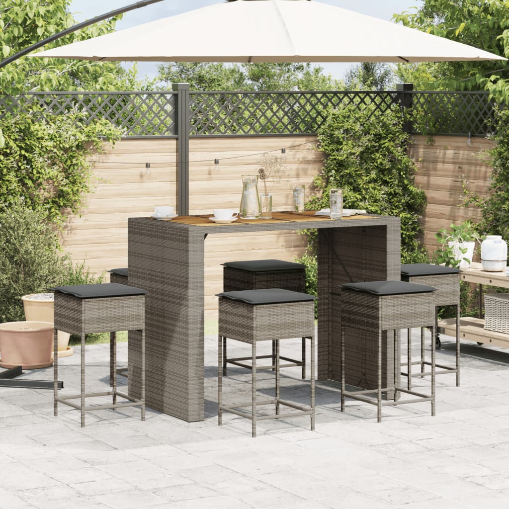 7-delige Tuinbarset met kussens poly rattan grijs is nu te koop bij PeponiXL, paradijselijk wonen!