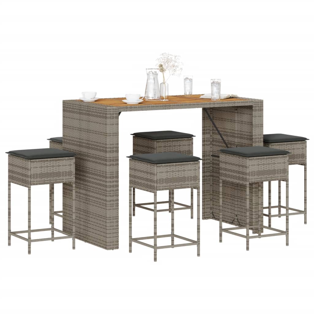 7-delige Tuinbarset met kussens poly rattan grijs is nu te koop bij PeponiXL, paradijselijk wonen!