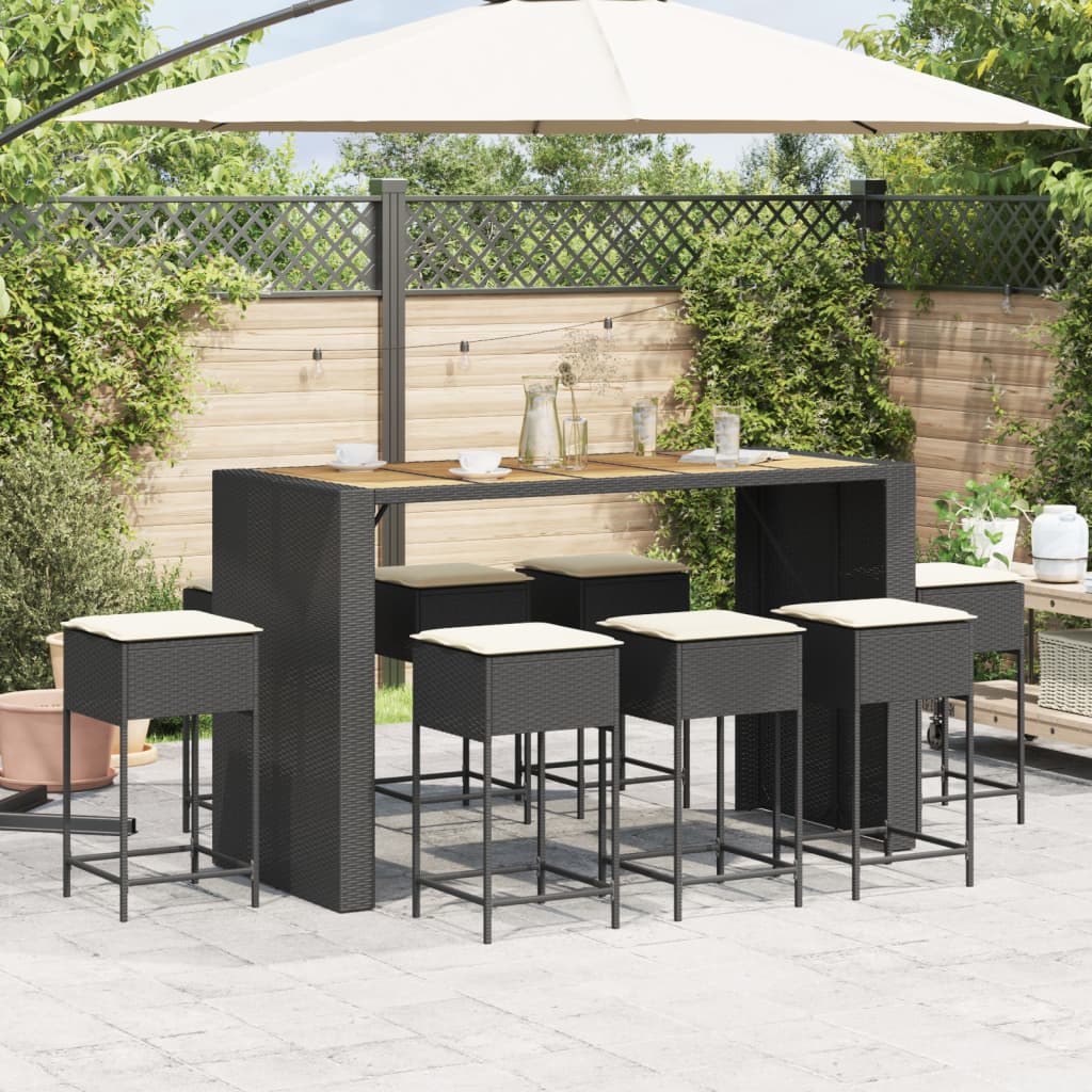 9-delige Tuinbarset met kussens poly rattan zwart is nu te koop bij PeponiXL, paradijselijk wonen!