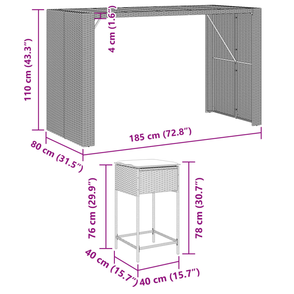 9-delige Tuinbarset met kussens poly rattan zwart is nu te koop bij PeponiXL, paradijselijk wonen!