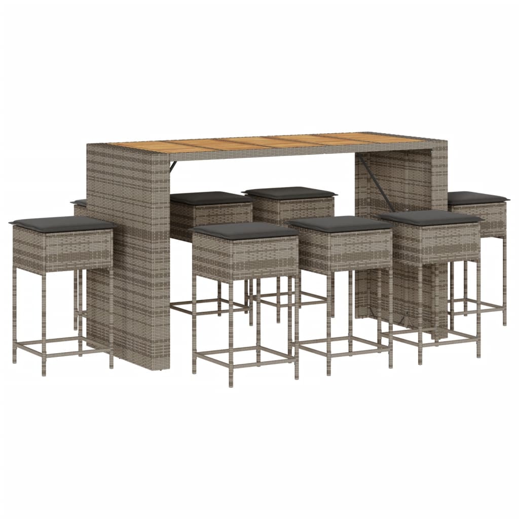 9-delige Tuinbarset met kussens poly rattan grijs is nu te koop bij PeponiXL, paradijselijk wonen!