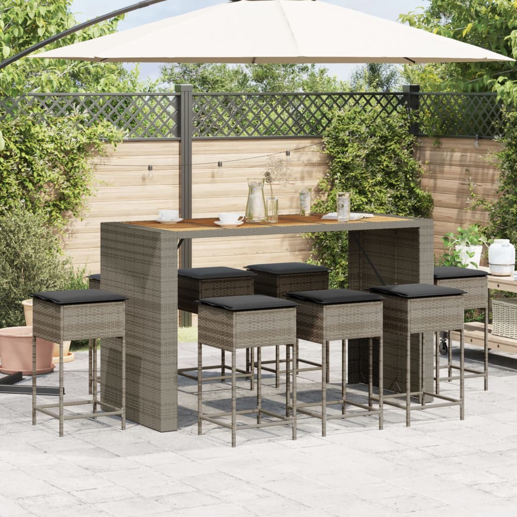 9-delige Tuinbarset met kussens poly rattan grijs is nu te koop bij PeponiXL, paradijselijk wonen!