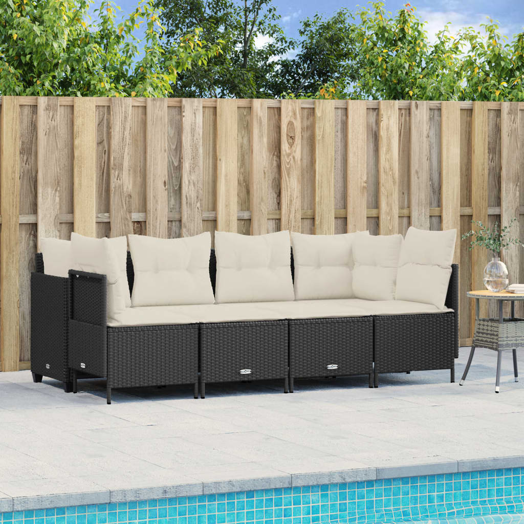 5-delige Loungeset met kussens poly rattan zwart is nu te koop bij PeponiXL, paradijselijk wonen!