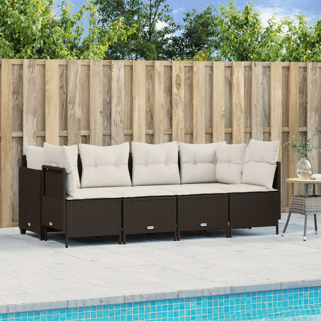 5-delige Loungeset met kussens poly rattan bruin is nu te koop bij PeponiXL, paradijselijk wonen!