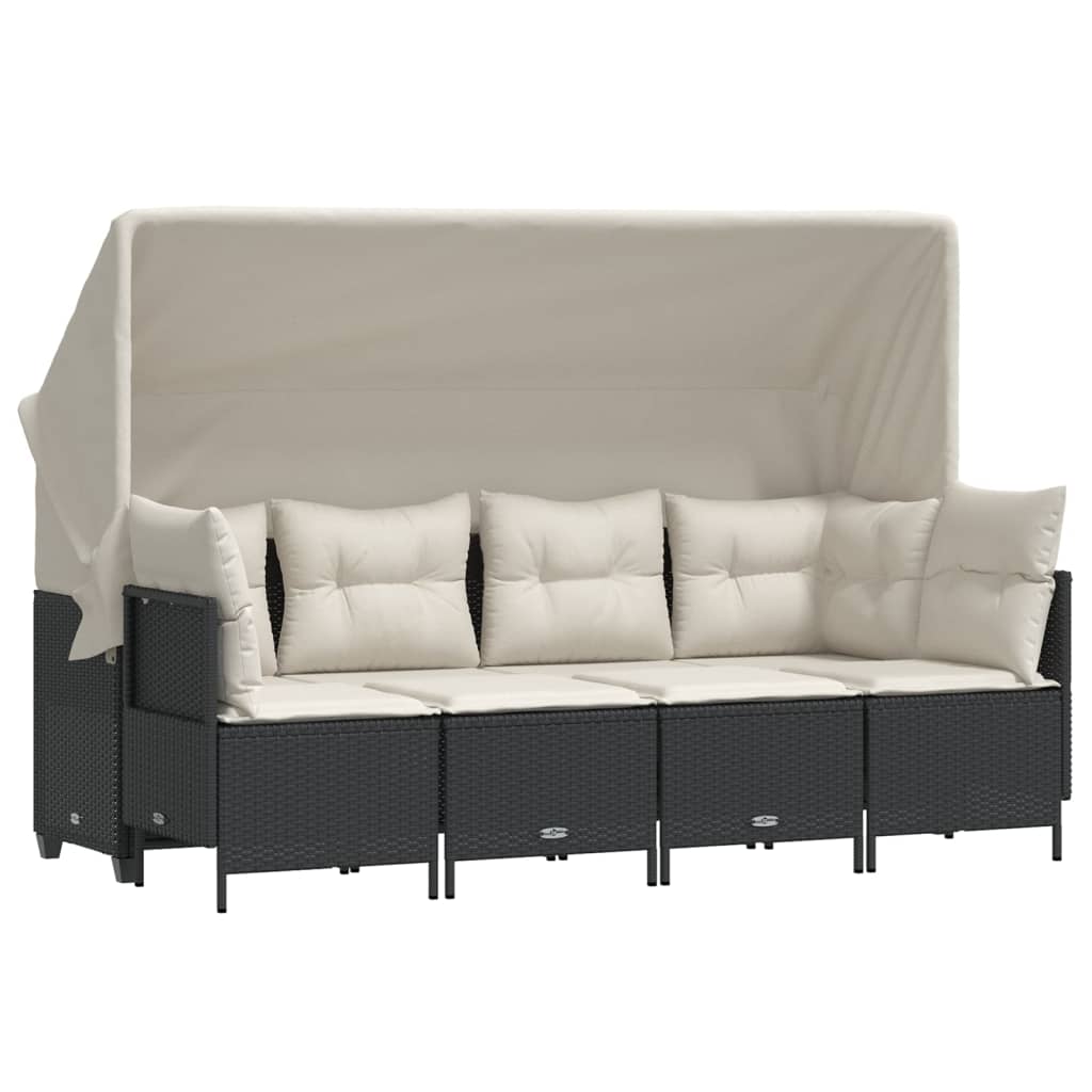 5-delige Loungeset met kussens poly rattan zwart is nu te koop bij PeponiXL, paradijselijk wonen!