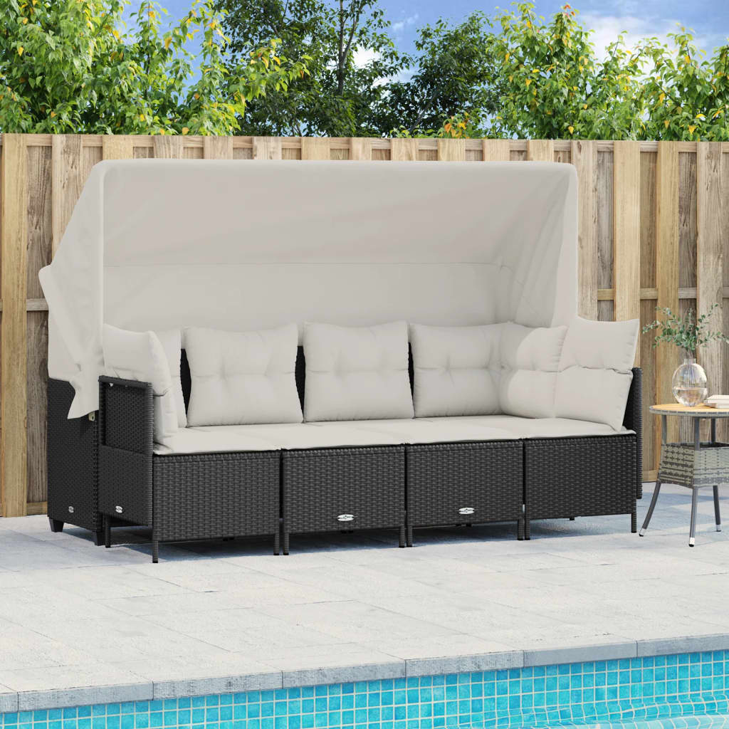 5-delige Loungeset met kussens poly rattan zwart is nu te koop bij PeponiXL, paradijselijk wonen!