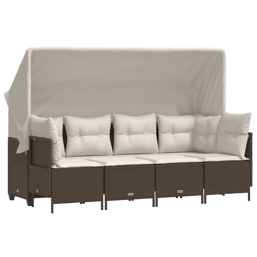 5-delige Loungeset met kussens poly rattan bruin is nu te koop bij PeponiXL, paradijselijk wonen!