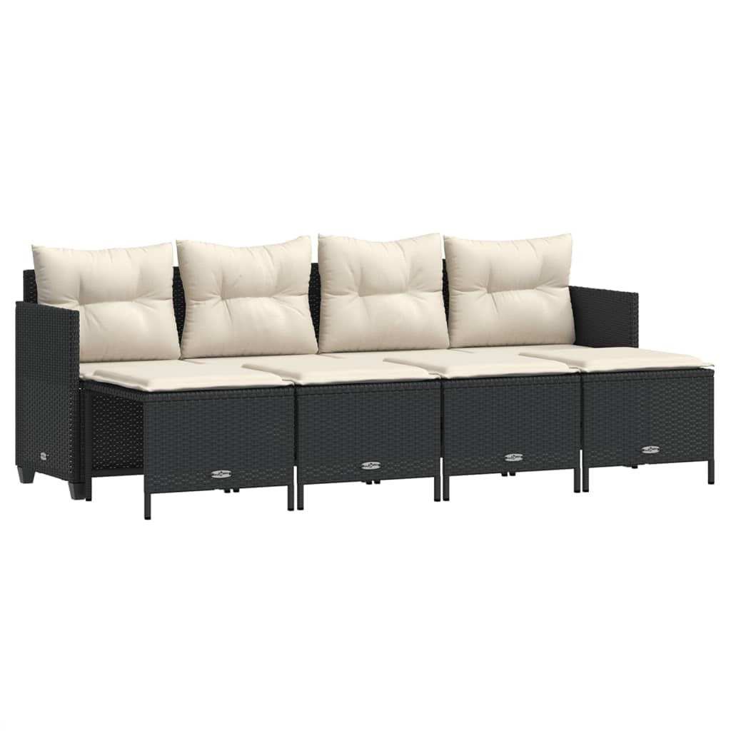 5-delige Loungeset met kussens poly rattan zwart is nu te koop bij PeponiXL, paradijselijk wonen!