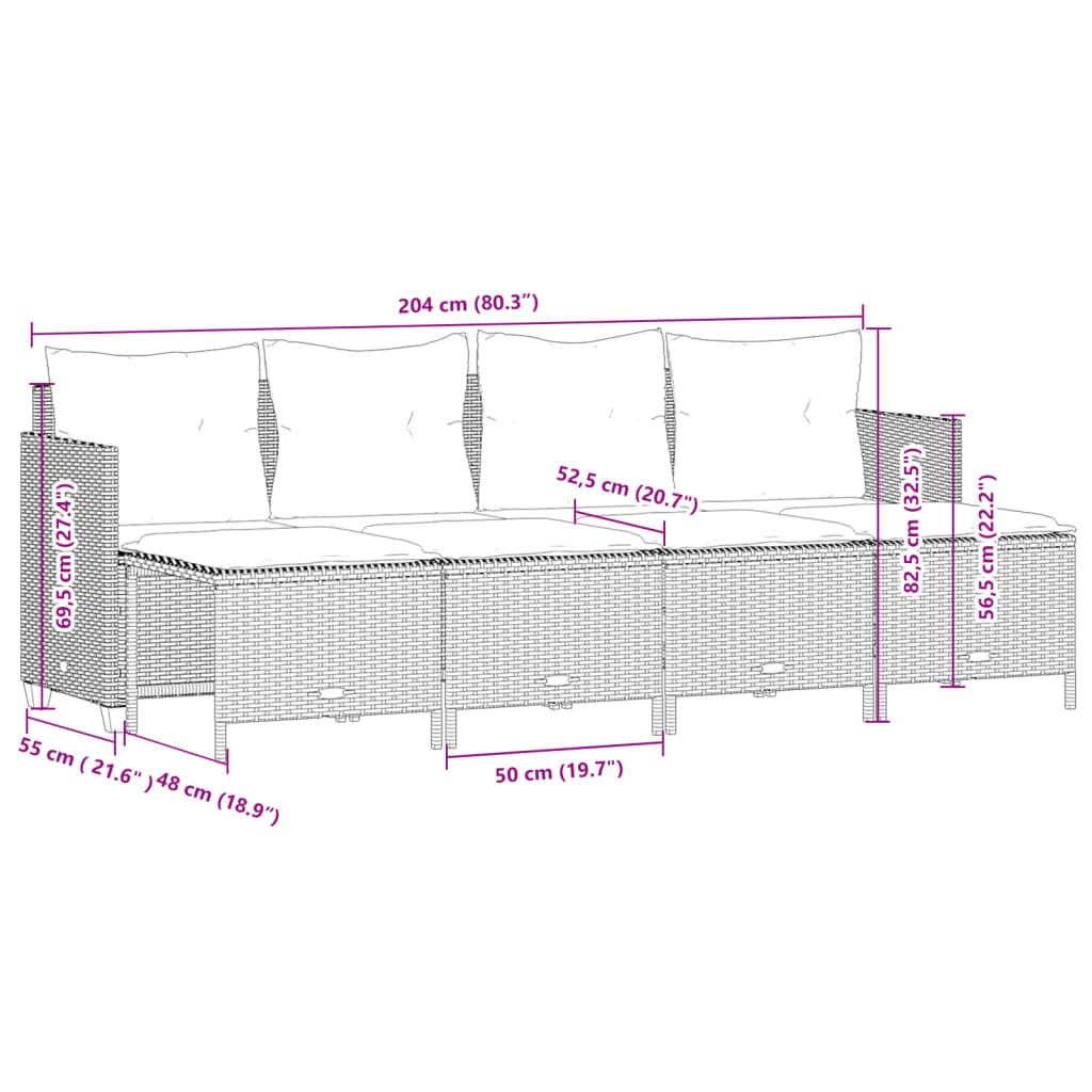 5-delige Loungeset met kussens poly rattan zwart is nu te koop bij PeponiXL, paradijselijk wonen!