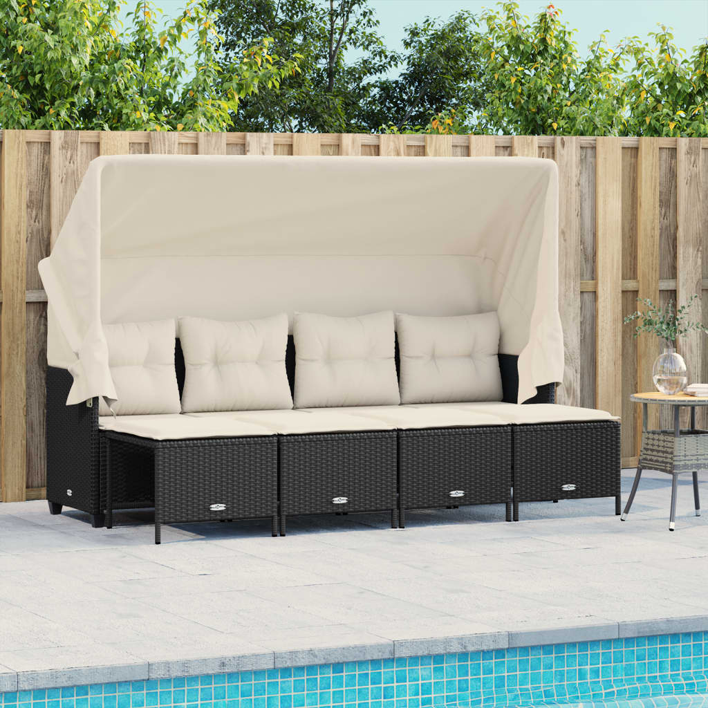 5-delige Loungeset met kussens poly rattan zwart is nu te koop bij PeponiXL, paradijselijk wonen!