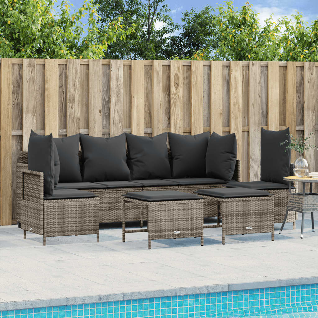 5-delige Loungeset met kussens poly rattan grijs is nu te koop bij PeponiXL, paradijselijk wonen!