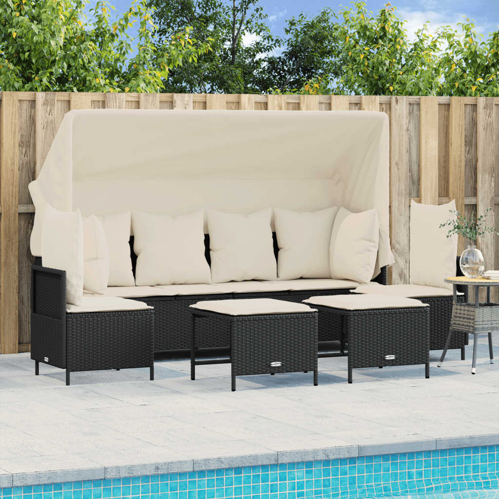 5-delige Loungeset met kussens poly rattan zwart is nu te koop bij PeponiXL, paradijselijk wonen!