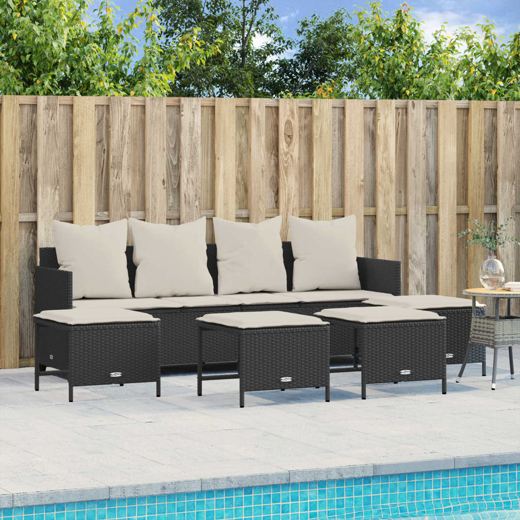 5-delige Loungeset met kussens poly rattan zwart is nu te koop bij PeponiXL, paradijselijk wonen!