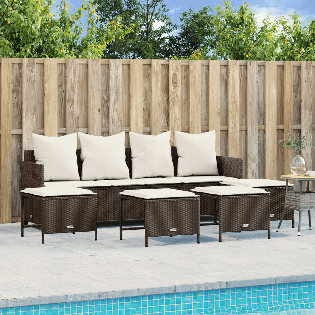 5-delige Loungeset met kussens poly rattan bruin is nu te koop bij PeponiXL, paradijselijk wonen!