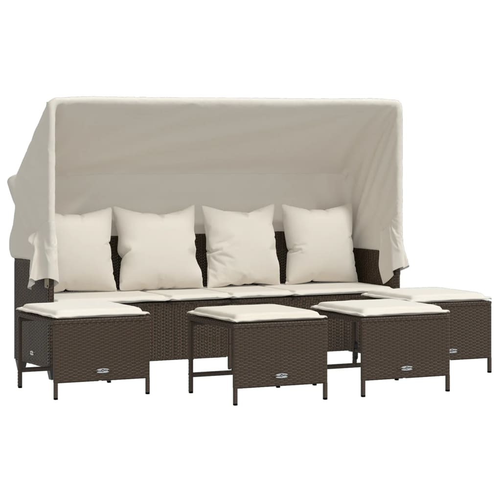 5-delige Loungeset met kussens poly rattan bruin is nu te koop bij PeponiXL, paradijselijk wonen!