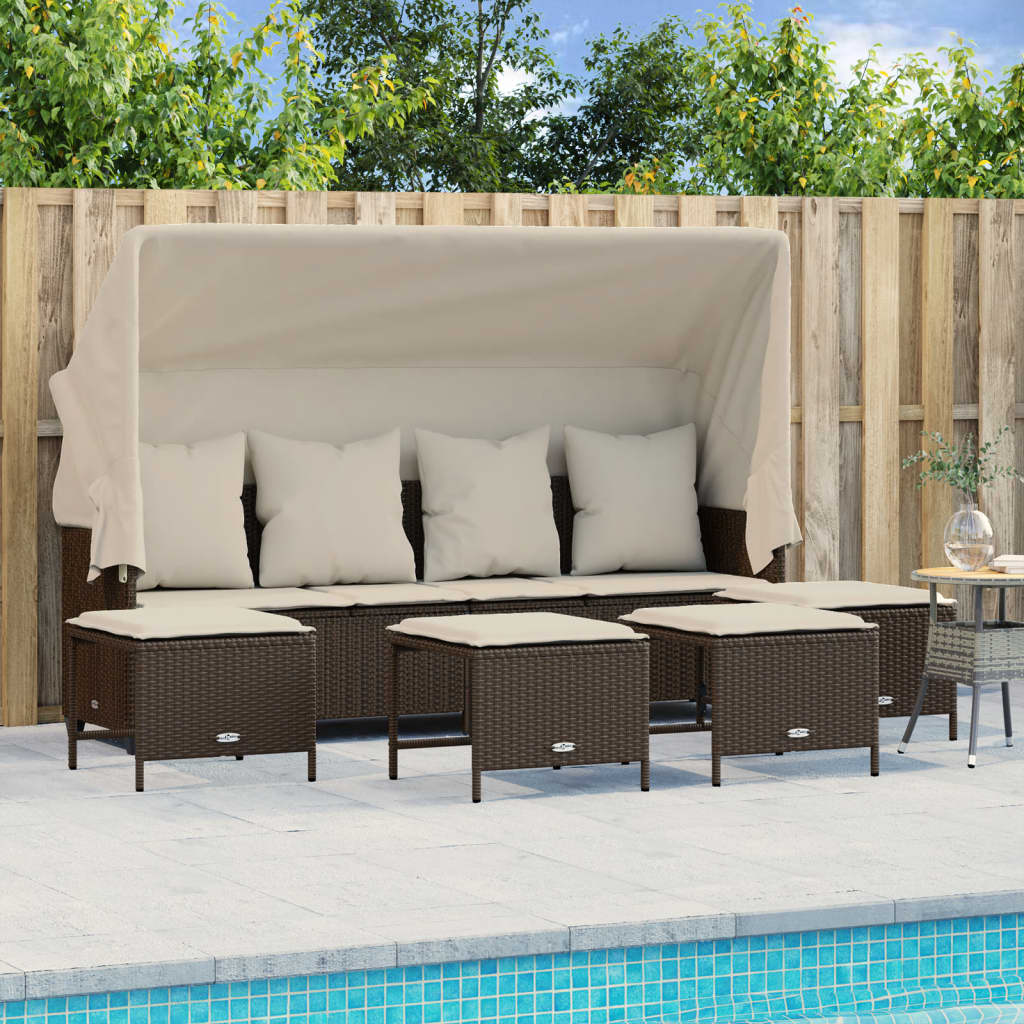 5-delige Loungeset met kussens poly rattan bruin is nu te koop bij PeponiXL, paradijselijk wonen!