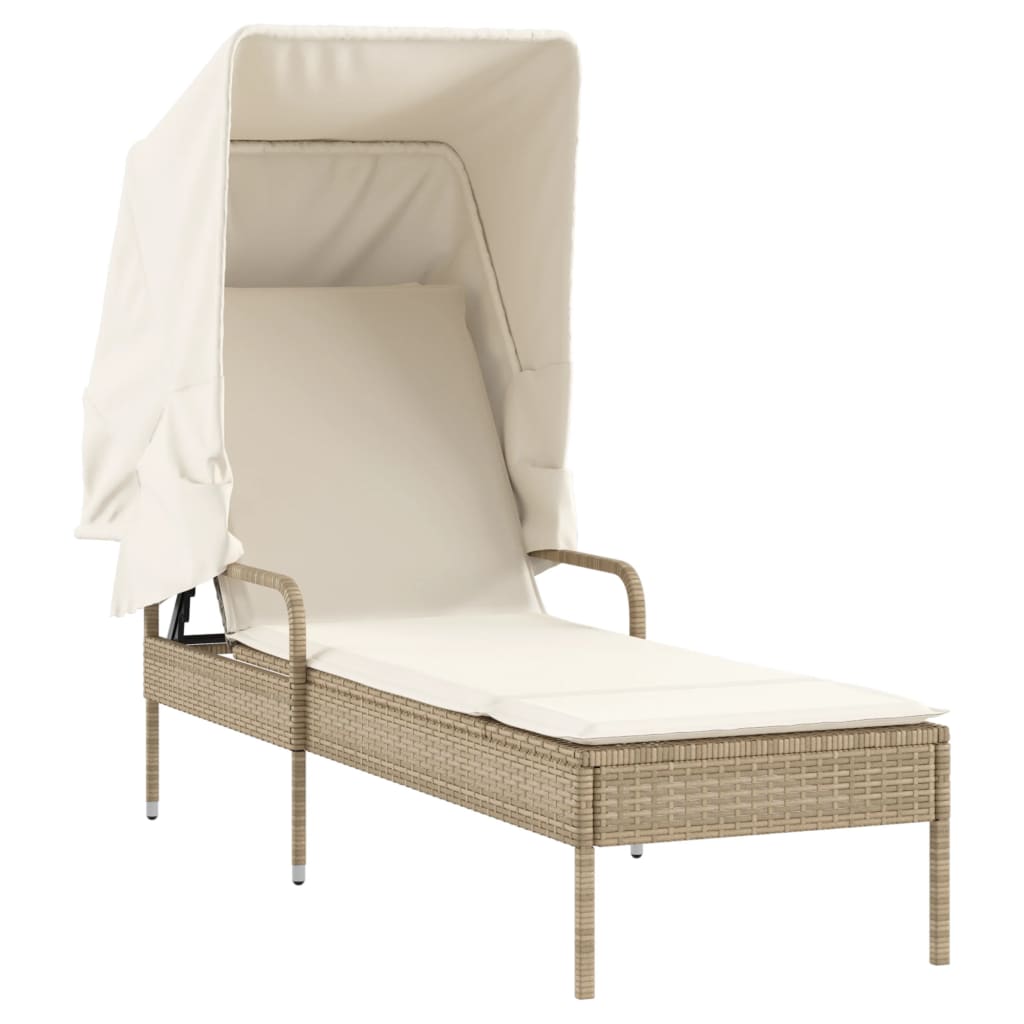 Ligbedden 2 st met luifels en tafel poly rattan beige is nu te koop bij PeponiXL, paradijselijk wonen!