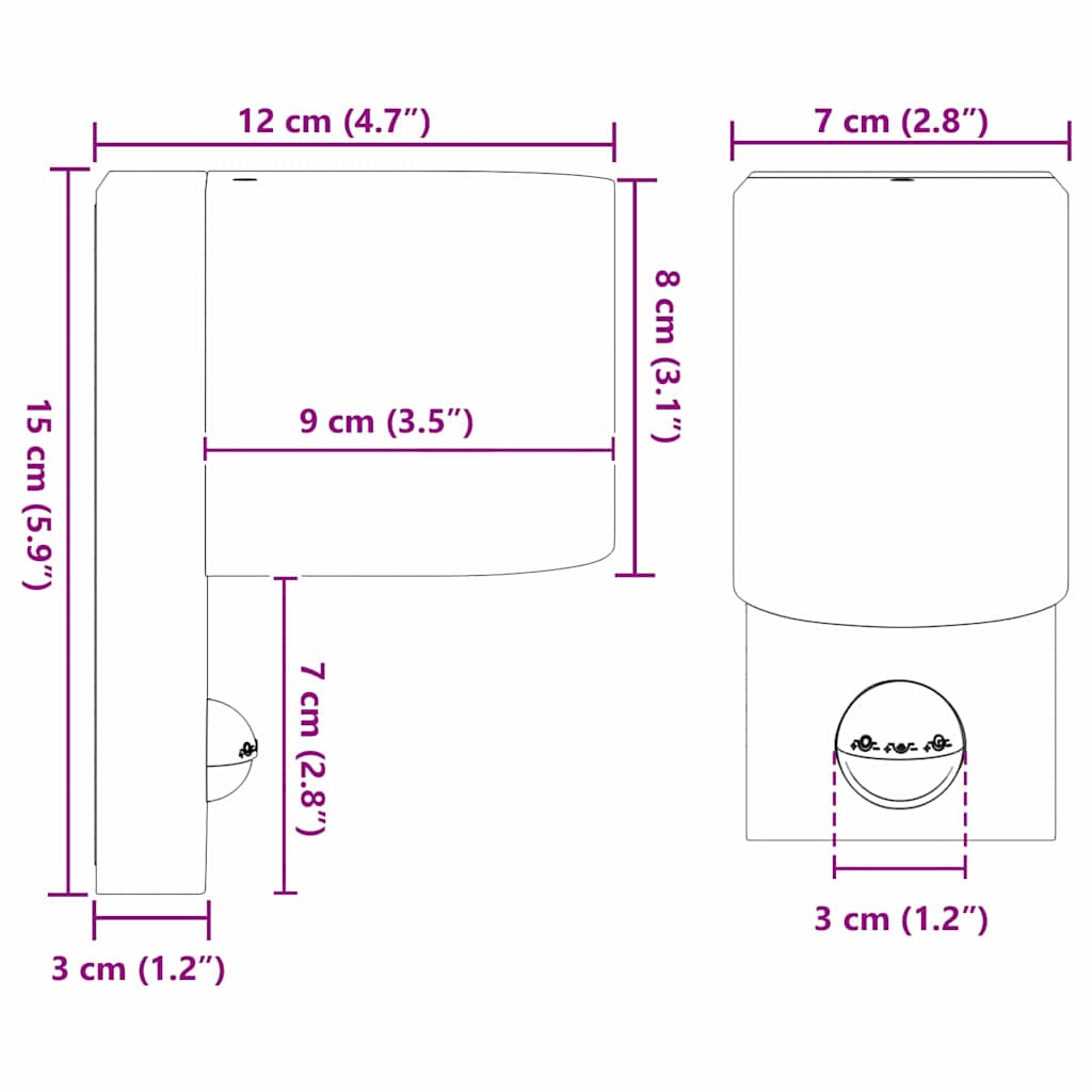 Buiten Wandlamp Zwart 12 x 7 x 15 cm Roestvrij staal is nu te koop bij PeponiXL, paradijselijk wonen!