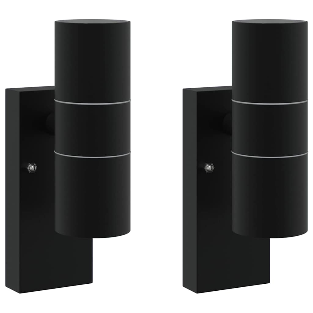 Buiten Wandlamp 2 pcs Zwart 7 x 10 x 22 cm RVS en Glas is nu te koop bij PeponiXL, paradijselijk wonen!