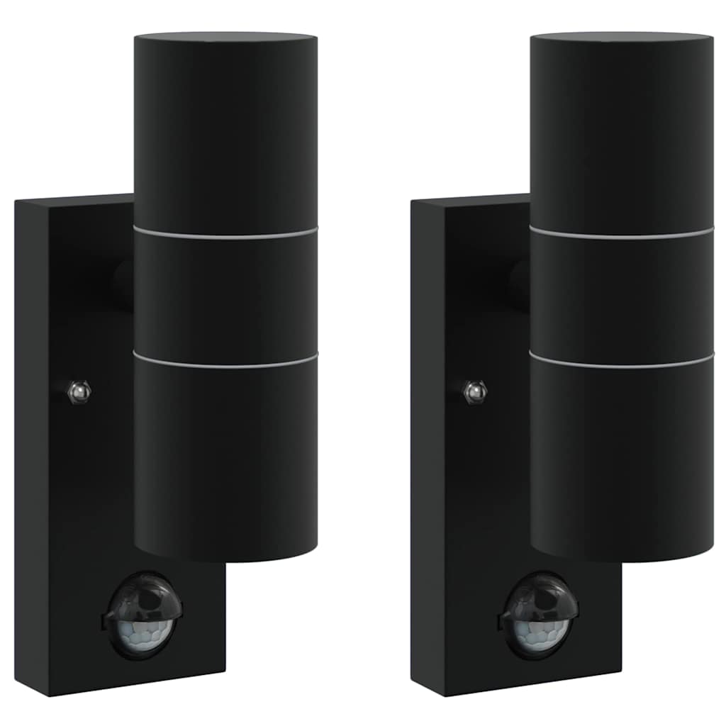 Buiten Wandlamp 2 pcs Zwart 7 x 10 x 22 cm RVS en Glas is nu te koop bij PeponiXL, paradijselijk wonen!