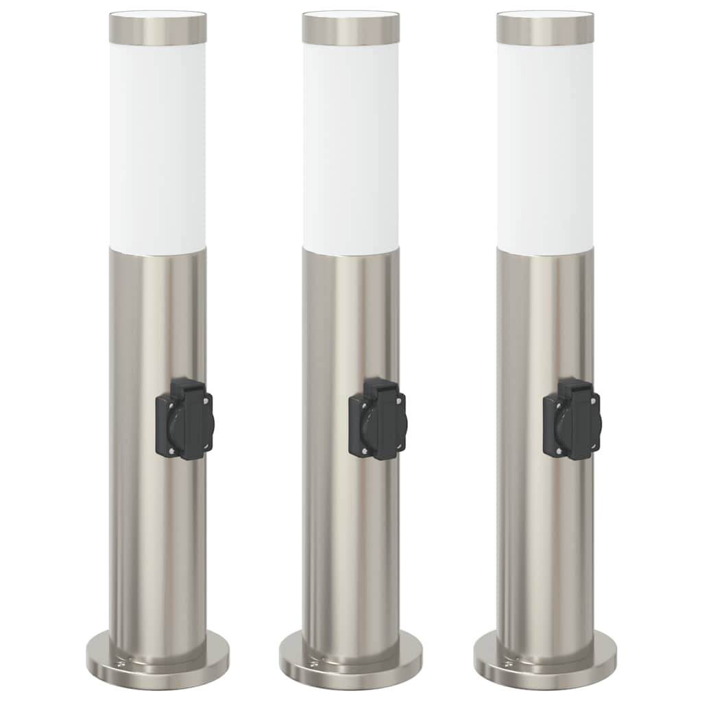 Bolderverlichting met stopcontact 3 stuks 50 cm roestvrij staal IP44 is nu te koop bij PeponiXL, paradijselijk wonen!