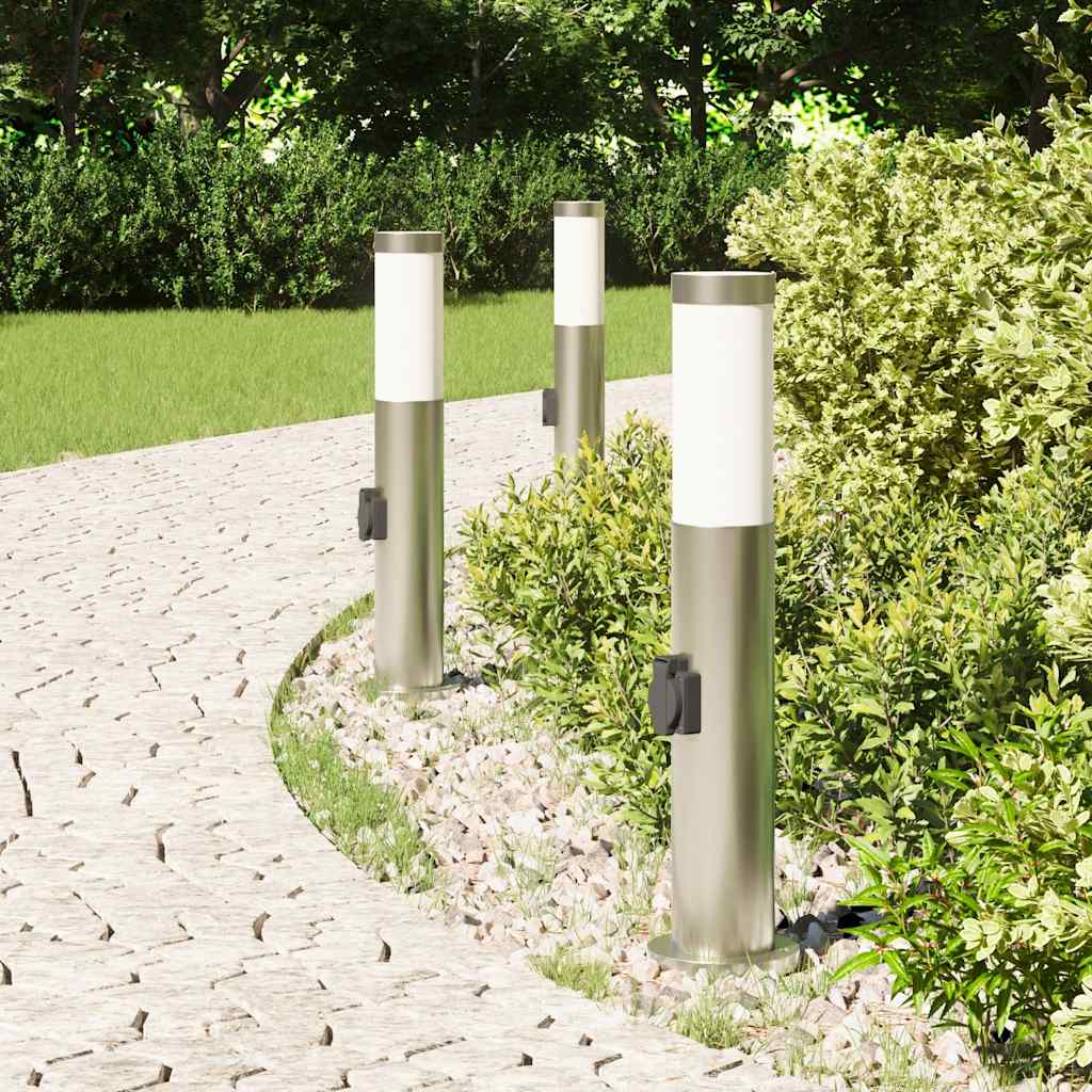 Bolderverlichting met stopcontact 3 stuks 50 cm roestvrij staal IP44 is nu te koop bij PeponiXL, paradijselijk wonen!