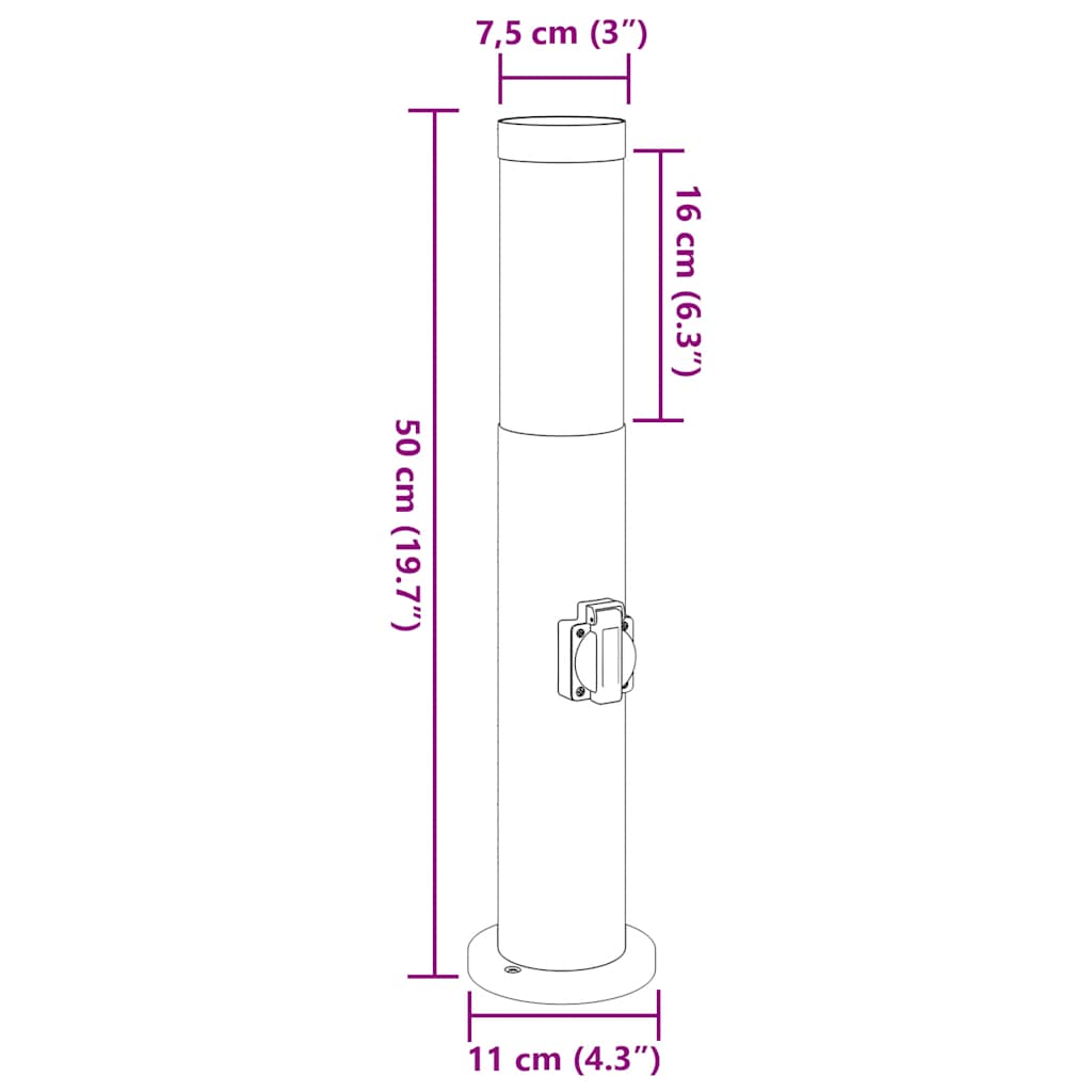 Bolderverlichting met stopcontact 3 stuks 50 cm roestvrij staal IP44 is nu te koop bij PeponiXL, paradijselijk wonen!