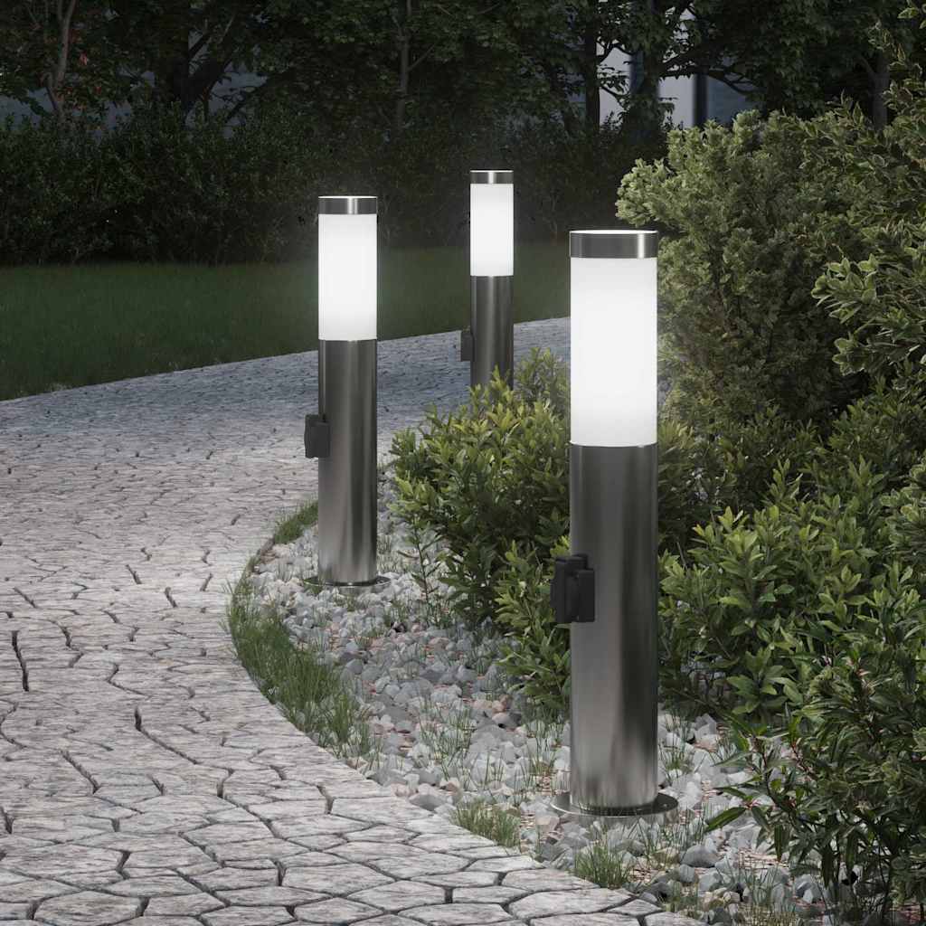 Bolderverlichting met stopcontact 3 stuks 50 cm roestvrij staal IP44 is nu te koop bij PeponiXL, paradijselijk wonen!