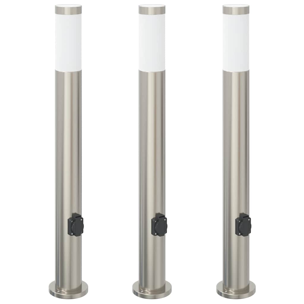 Bolderverlichting met stopcontact 3 stuks 80 cm roestvrij staal IP44 is nu te koop bij PeponiXL, paradijselijk wonen!