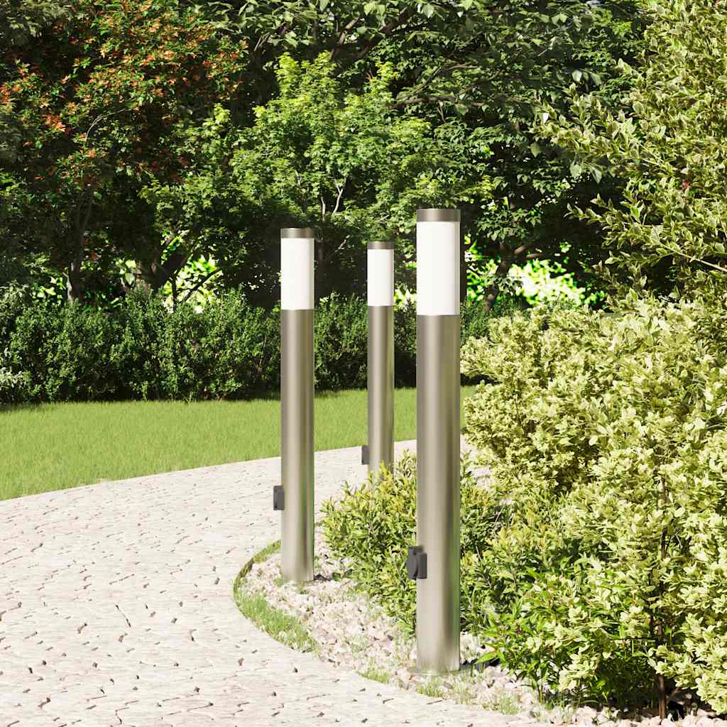 Bolderverlichting met stopcontact 3 stuks 80 cm roestvrij staal IP44 is nu te koop bij PeponiXL, paradijselijk wonen!