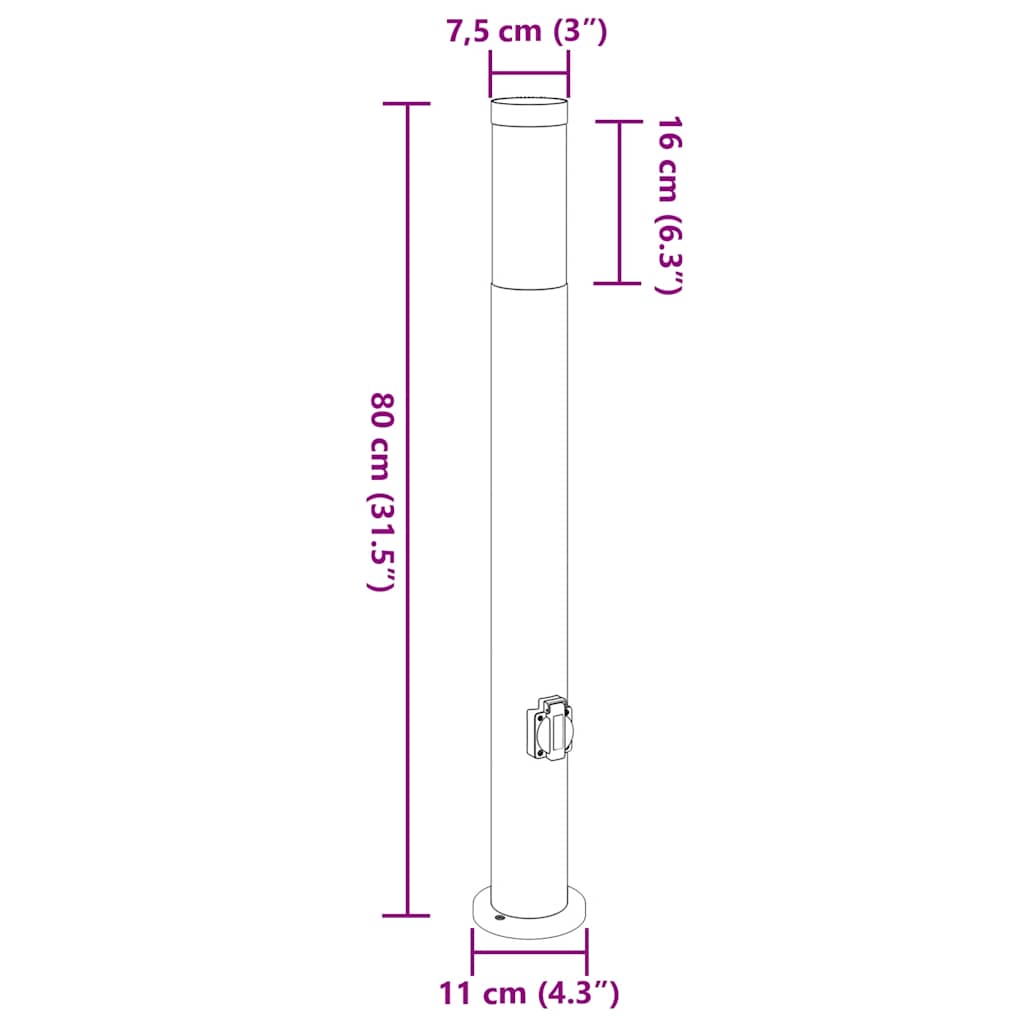 Bolderverlichting met stopcontact 3 stuks 80 cm roestvrij staal IP44 is nu te koop bij PeponiXL, paradijselijk wonen!