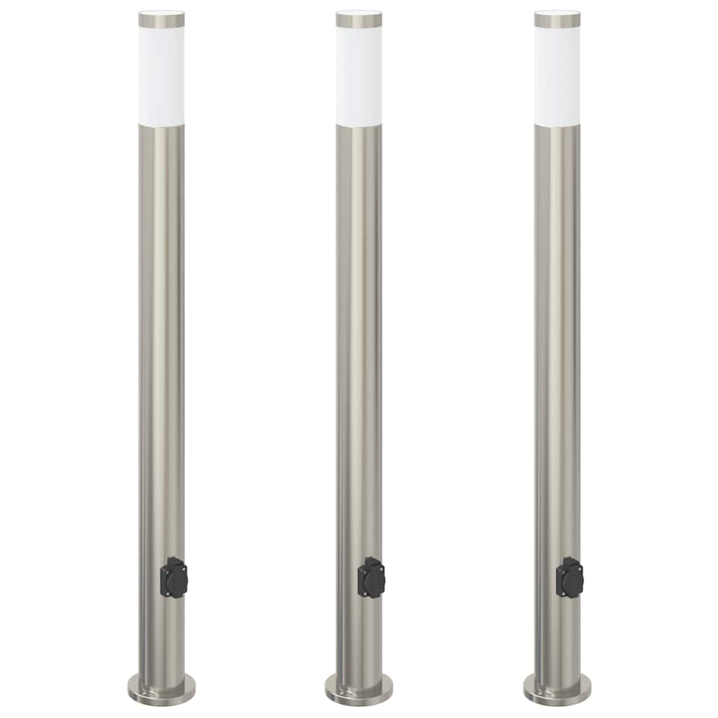 Bolderverlichting met stopcontact 3 stuks 110 cm roestvrij staal IP44 is nu te koop bij PeponiXL, paradijselijk wonen!