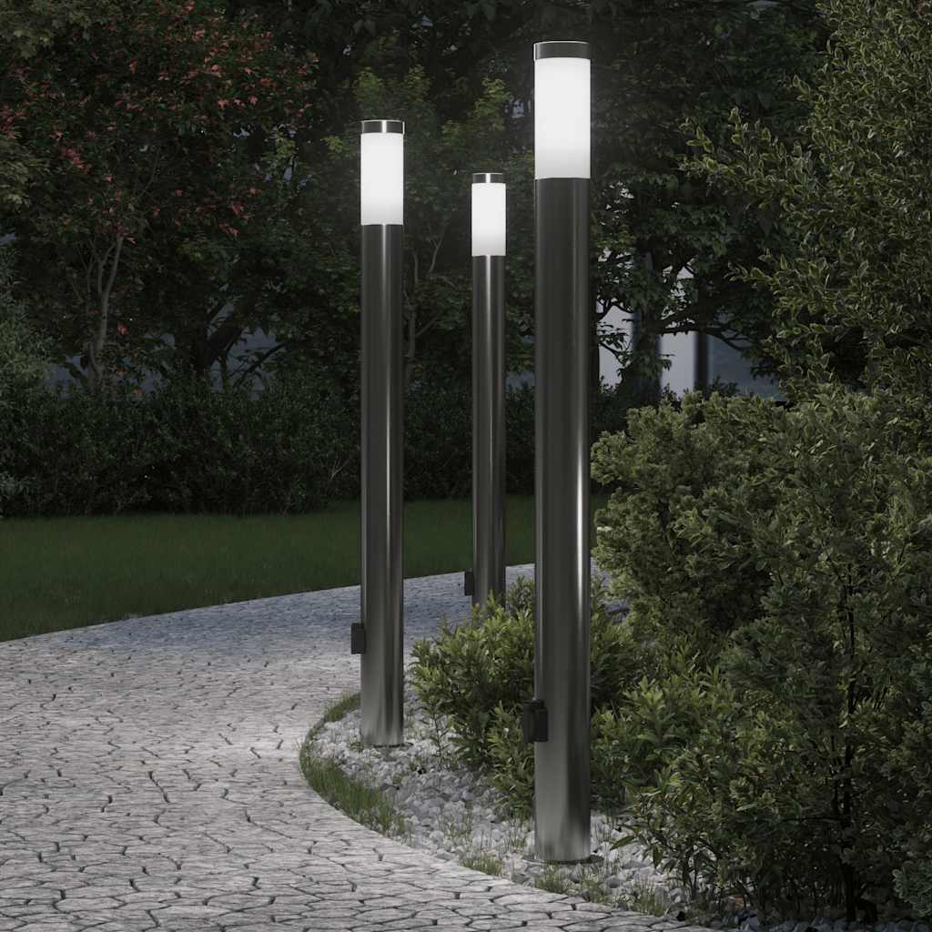 Bolderverlichting met stopcontact 3 stuks 110 cm roestvrij staal IP44 is nu te koop bij PeponiXL, paradijselijk wonen!