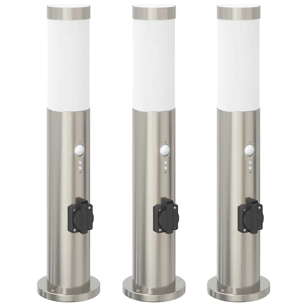 Bolderverlichting met sensor en stopcontact 3 stuks 50 cm roestvrij staal IP44 is nu te koop bij PeponiXL, paradijselijk wonen!
