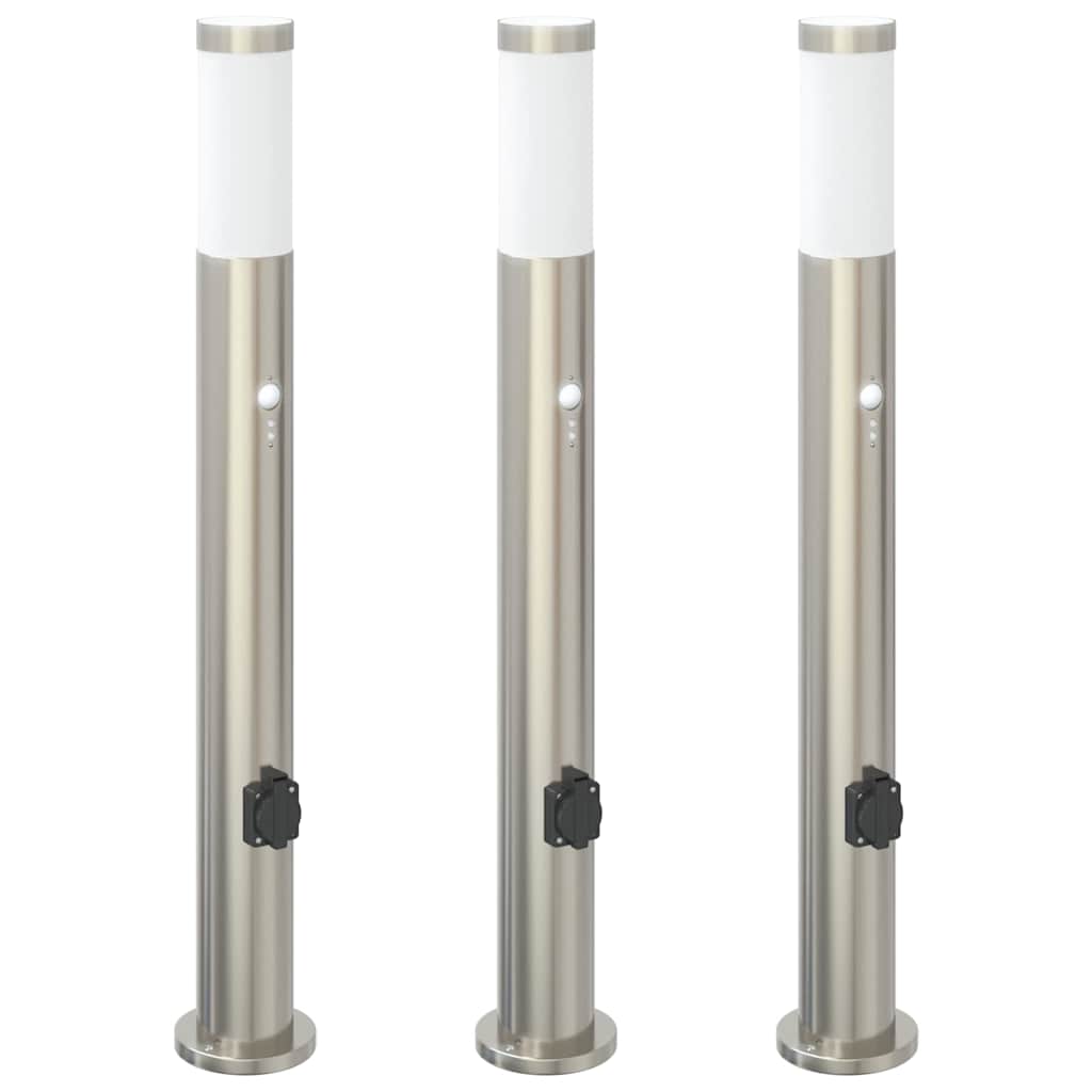 Bolderverlichting met sensor en stopcontact 3 stuks 80 cm roestvrij staal IP44 is nu te koop bij PeponiXL, paradijselijk wonen!