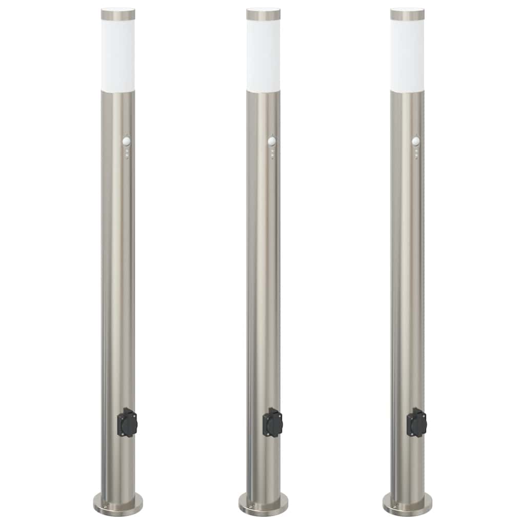 Bolderverlichting met sensor en stopcontact 3 stuks 110 cm roestvrij staal IP44 is nu te koop bij PeponiXL, paradijselijk wonen!