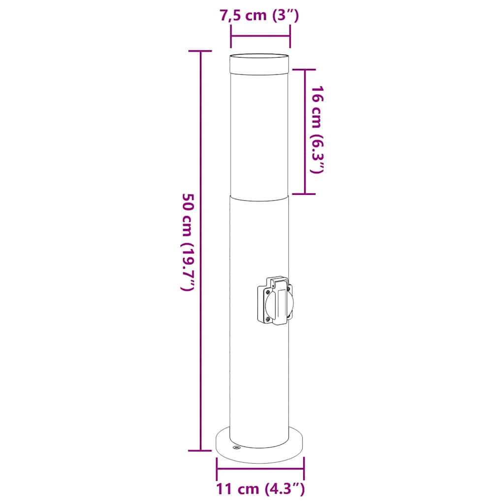 Bolderverlichting met stopcontact 3 stuks 50 cm roestvrij staal IP44 is nu te koop bij PeponiXL, paradijselijk wonen!