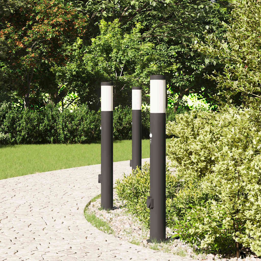 Bolderverlichting met sensor en stopcontact 3 stuks 80 cm roestvrij staal IP44 is nu te koop bij PeponiXL, paradijselijk wonen!