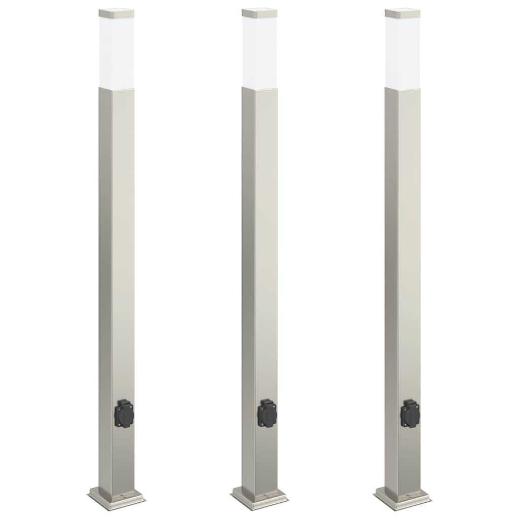 Bolderverlichting met stopcontact 3 stuks 110 cm RVS IP44 is nu te koop bij PeponiXL, paradijselijk wonen!