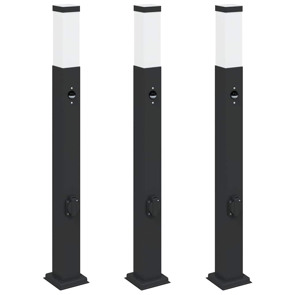 Bolderverlichting met sensor en stopcontact 3 stuks 80 cm zwart IP44 is nu te koop bij PeponiXL, paradijselijk wonen!
