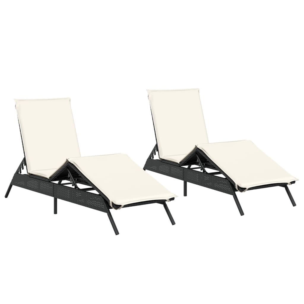 Ligstoelen 2 st met kussens poly rattan zwart is nu te koop bij PeponiXL, paradijselijk wonen!