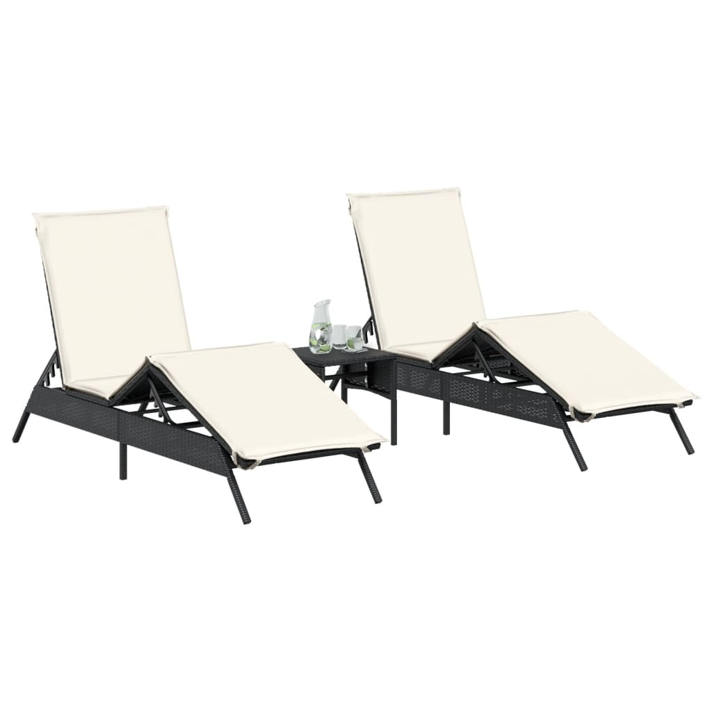 Ligstoelen 2 st met kussens poly rattan zwart is nu te koop bij PeponiXL, paradijselijk wonen!