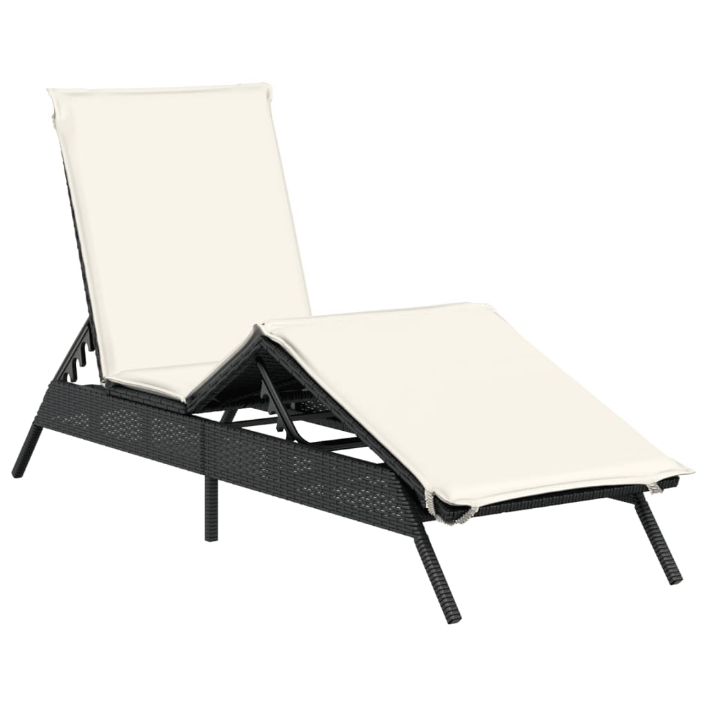 Ligstoelen 2 st met kussens poly rattan zwart is nu te koop bij PeponiXL, paradijselijk wonen!