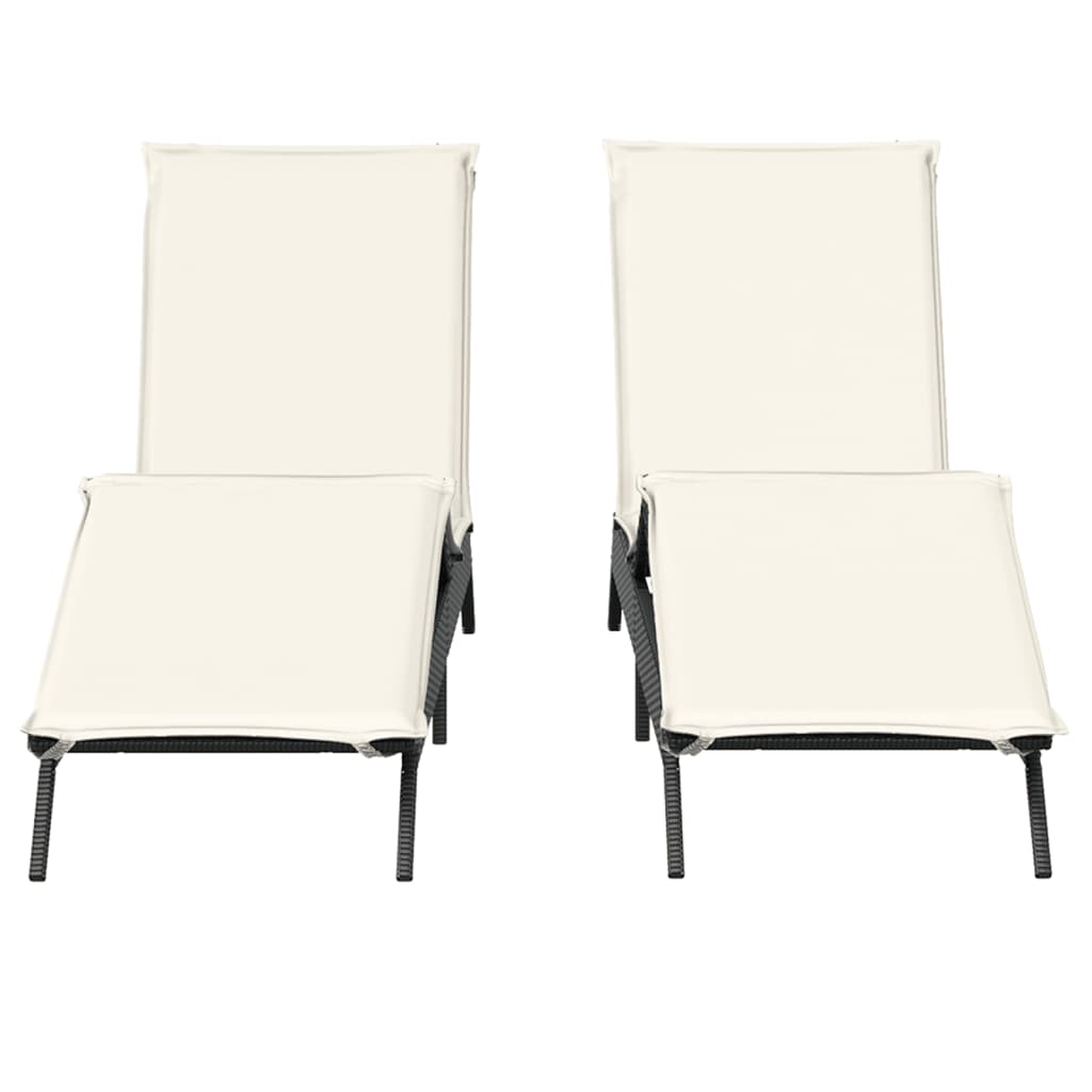Ligstoelen 2 st met kussens poly rattan zwart is nu te koop bij PeponiXL, paradijselijk wonen!