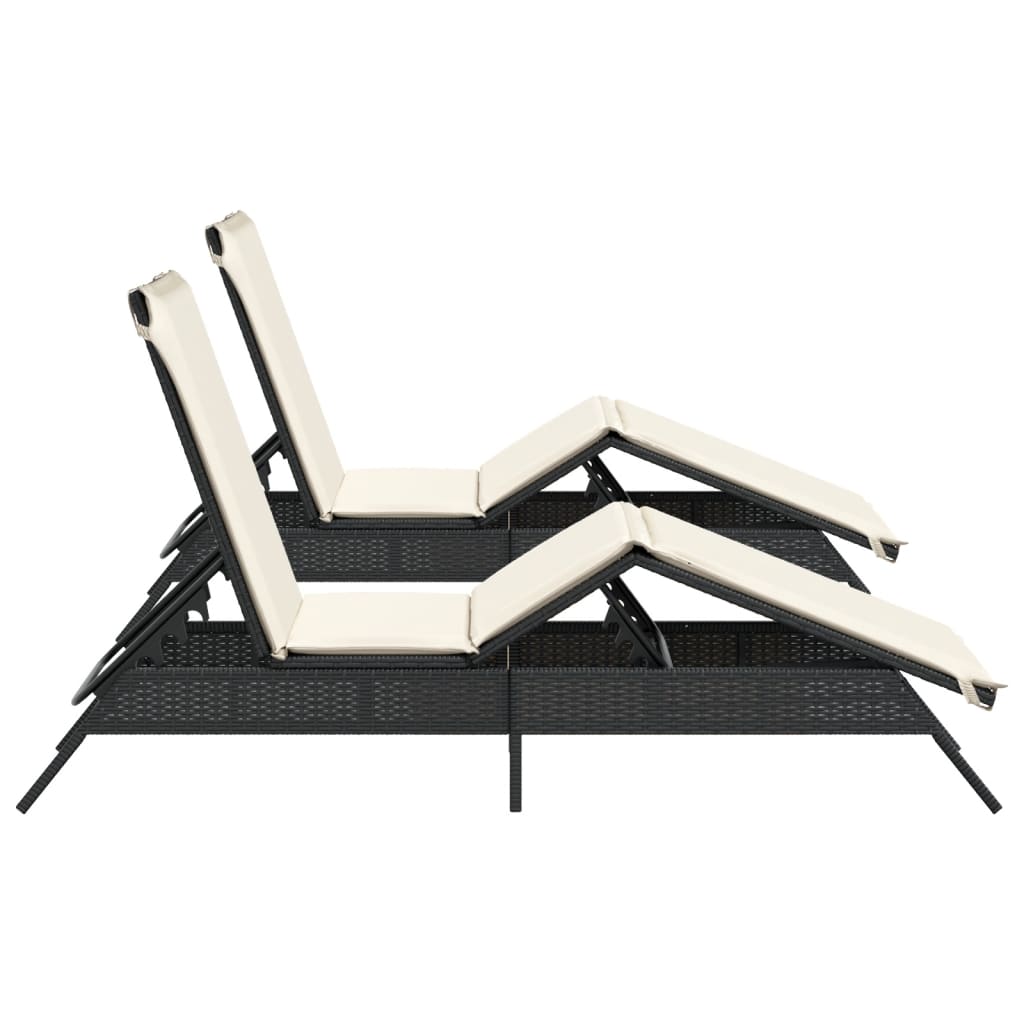 Ligstoelen 2 st met kussens poly rattan zwart is nu te koop bij PeponiXL, paradijselijk wonen!