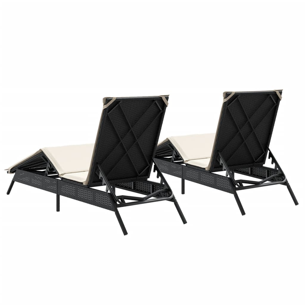 Ligstoelen 2 st met kussens poly rattan zwart is nu te koop bij PeponiXL, paradijselijk wonen!